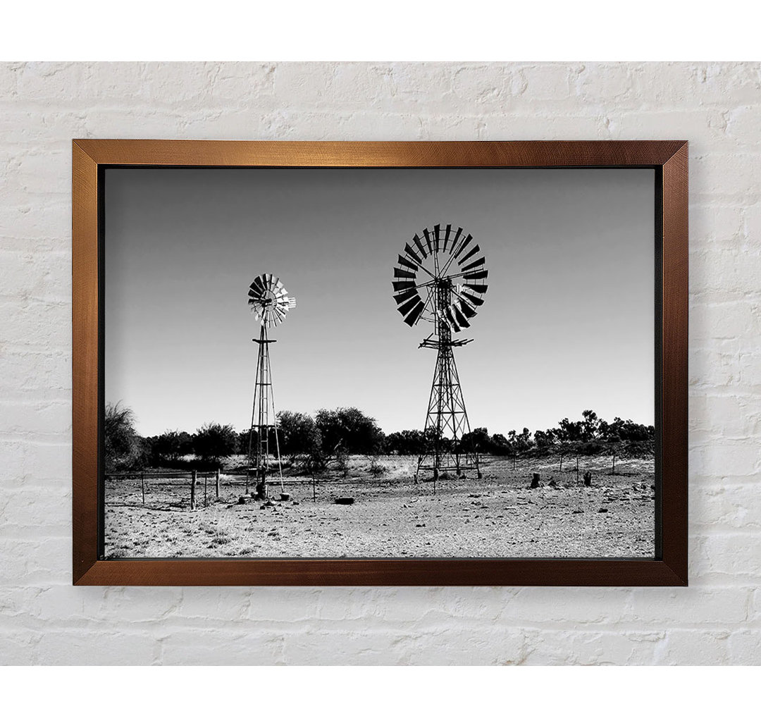 Windmills In The Desert B N W - Einzelne Bilderrahmen Kunstdrucke