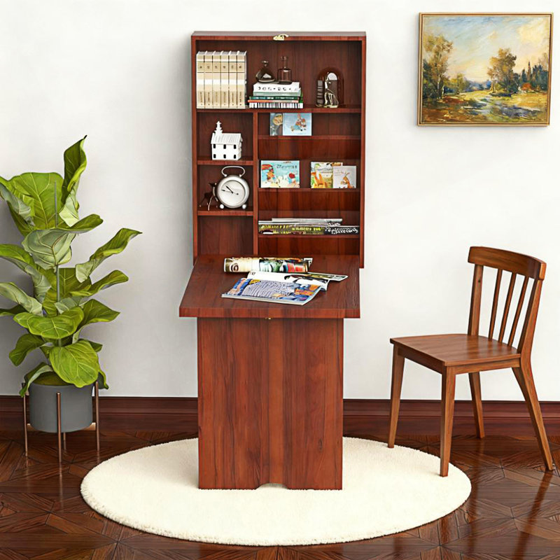Wall Mounted Desk, Fold Out Convertible Desk, Mahogany