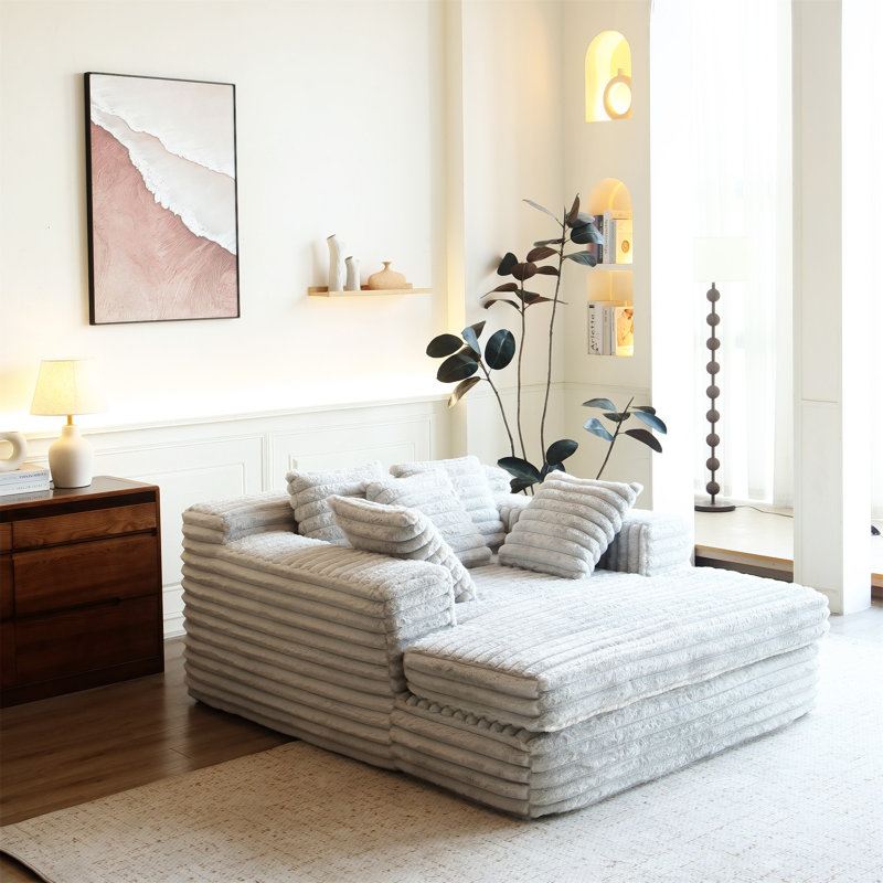 Chaise Lounge Indoor, Beige Fabric
