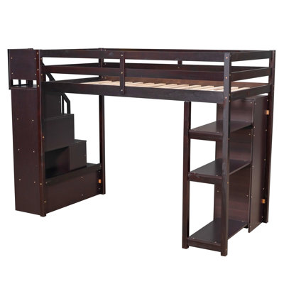 Twin Size Loft Bed With Storage Drawers And Stairs -  Harriet Bee, F07E749978BD4449BB9E30371A5AC5A4