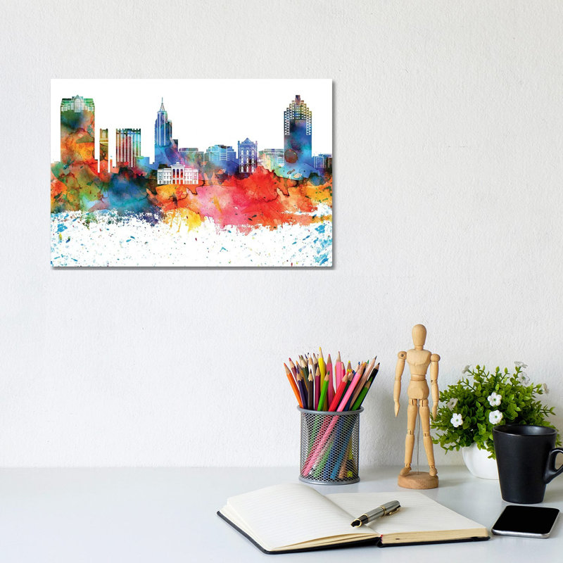 Raleigh Skyline by WallDecorAddict - Wrapped Canvas Painting, 20.32 cm H x 30.48 cm W