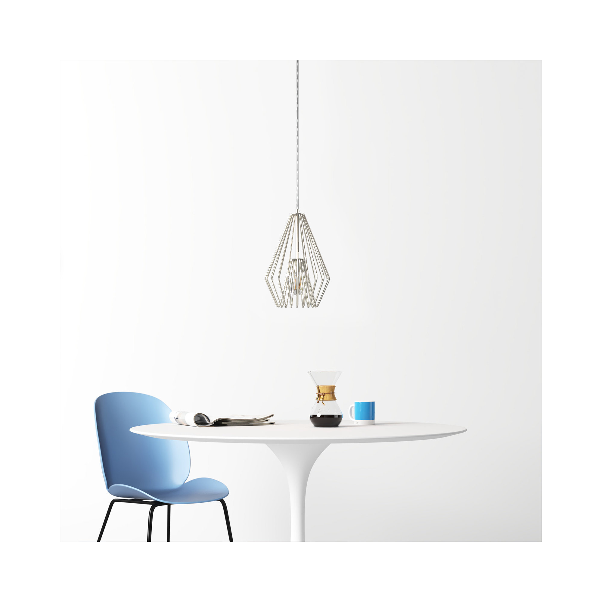 Frankie Single Light Metal Dimmable Pendant, 15.75" H x 9.25" W x 9.25" D, Brushed Nickel
