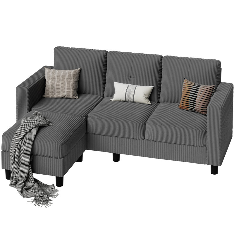  Aadvik 76.4" Upholstered Sofa Chaise, Dark Gray Corduroy