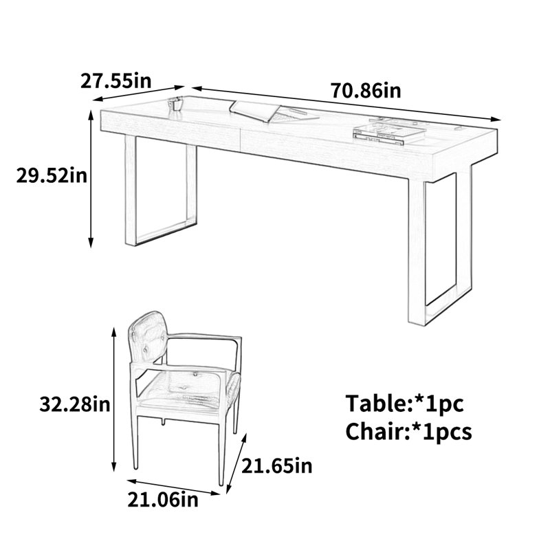 Computer Desk, 29.52" H x 70.86" W x 27.55" D
