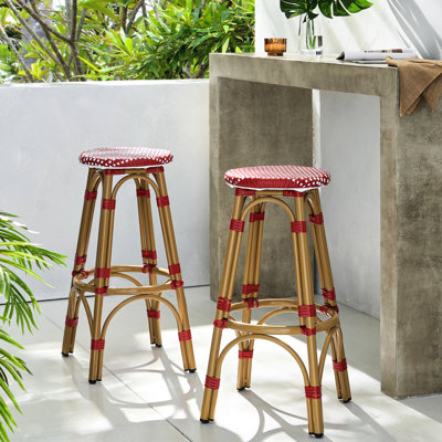 Ensemble de 2 sièges d'extérieur, 29,5 po, rouge, aluminium et pe, sans dossier français, sans dossier 29,5 po, aluminium et siège