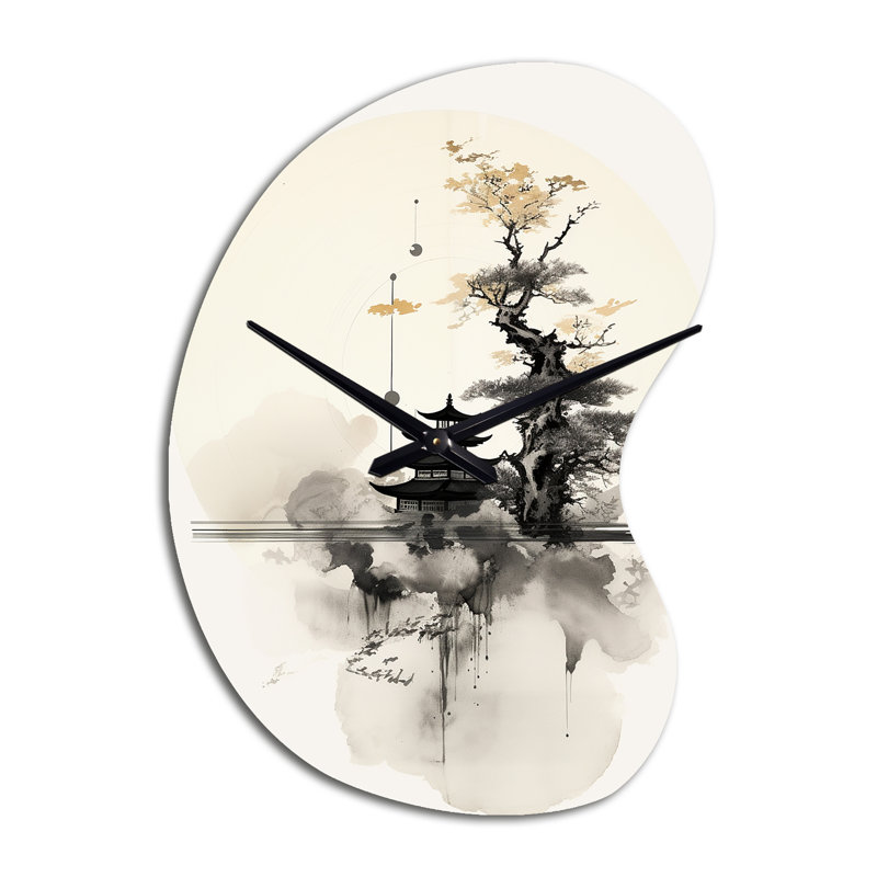 Asian Art Samurais Landscape II - Horloge murale grise - forme unique, Grand