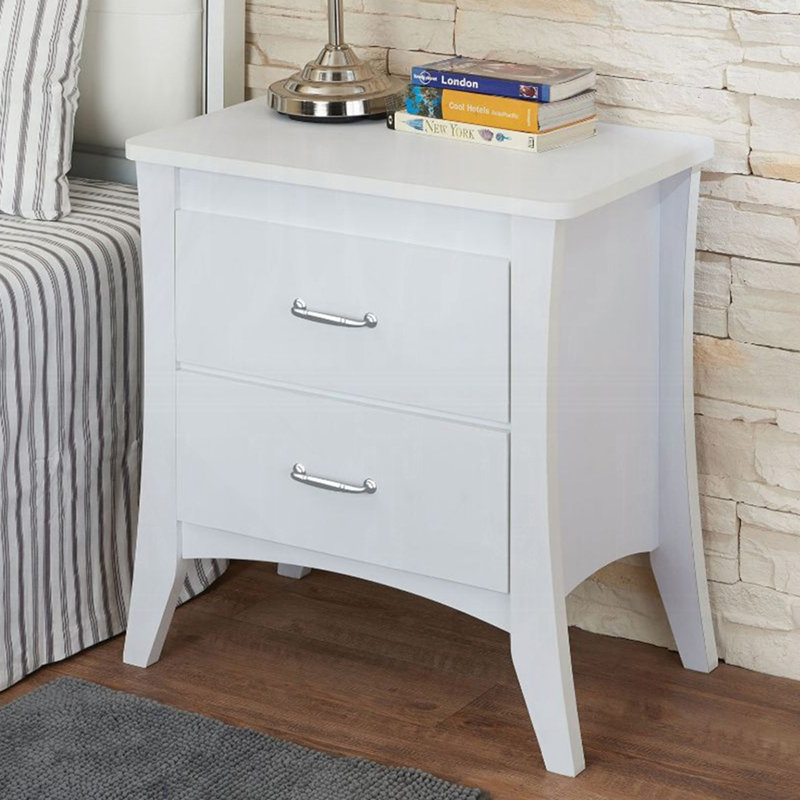 Table de chevet en bois aggloméré avec 2 tiroirs au fini blanc