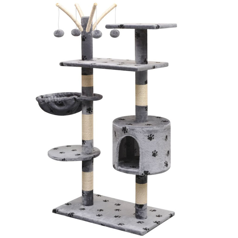 Amerina Cat Tree, 97  cm x 40 cm x 150 cm, Grey With Paw Prints