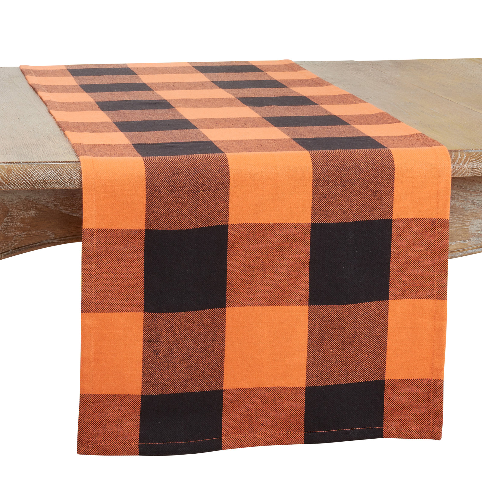 Harvest Buffalo Plaid Collection Plaid Table Runnner, 16" W x 90" L, Orange/Black