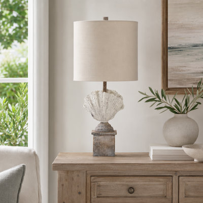 26" Coastal Shell Finial Table Lamps with Off-White Shades