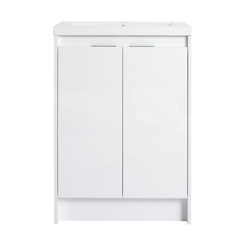 Meuble-lavabo de salle de bain autoportant 24 po avec lavabo en résine blanc brillant (LPB120D24GWH-GRB2440)