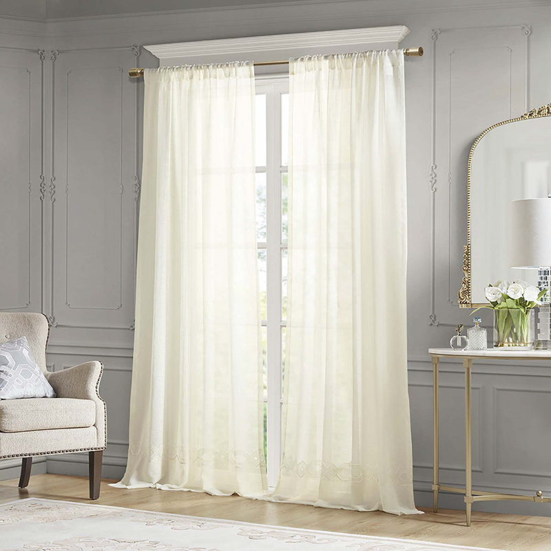 Embroidery Curtain Panel (Only 1 Pc Panel), 52" W x 84" L, Ivory
