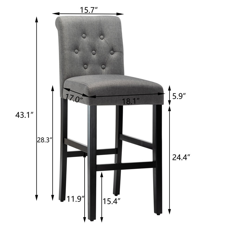 28'' H Wood Bar Stool, Gray