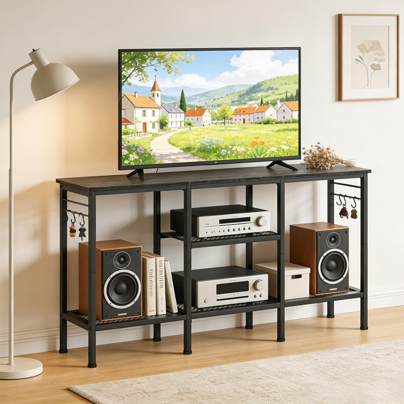 TV Stand for TVs up to 55", Industrial Entertainment Center with Soundbar Shelf & Open Storage