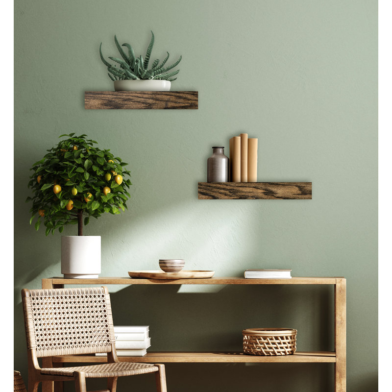 Emerald Lee 2 Piece Oak Solid Wood Floating Shelf, Ebony, 3" H x 23" W x 4" D