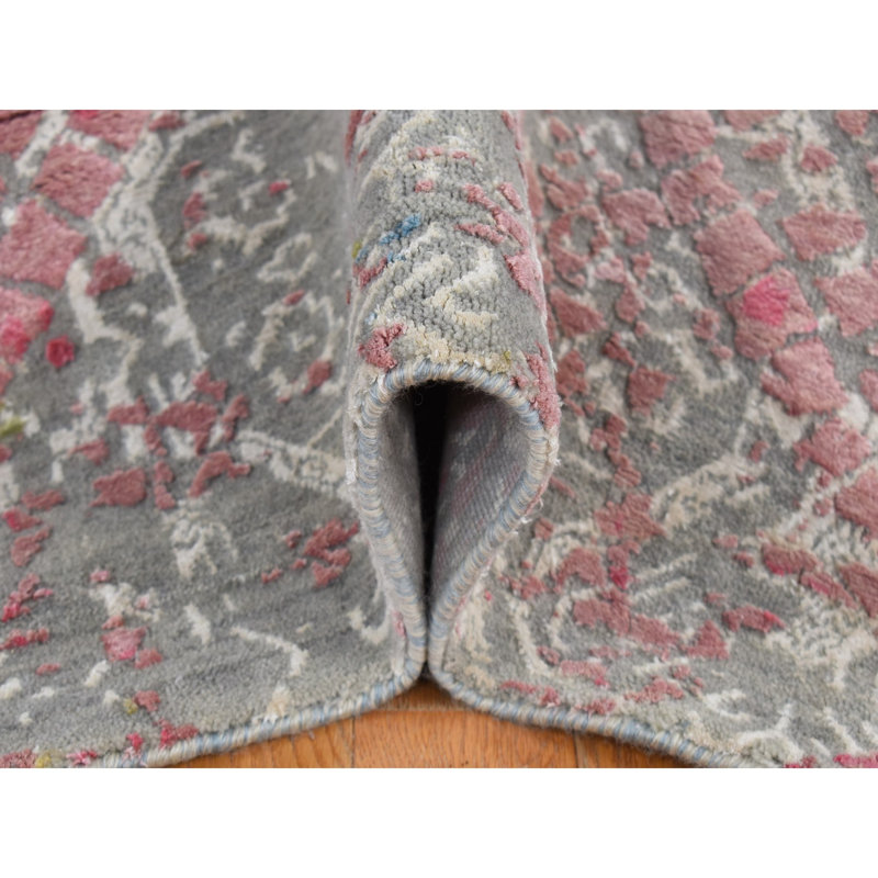 Tapis surdimensionné gris en soie pure noué à la main 12 pi x 12 pi treillis dans le printemps 989DAE49AED04C65AFB7B34DB5C0E392