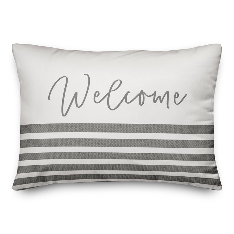 Housse et insert de coussin rectangulaire d'extérieur Welcome Stripes 19, gris