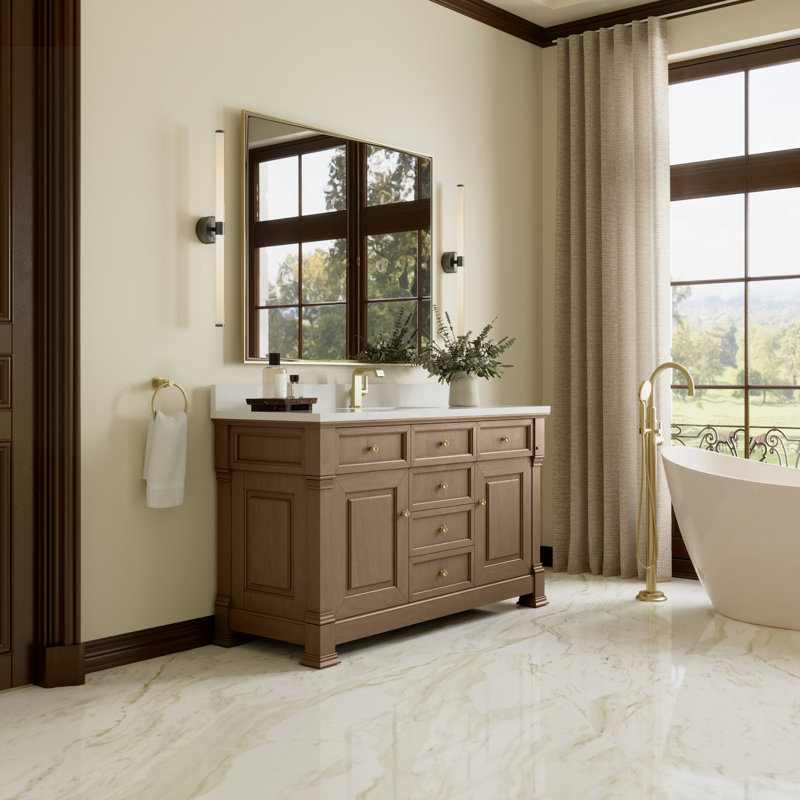 Brookfield Single Vanity, Pecan, White Zeus, Single Hole