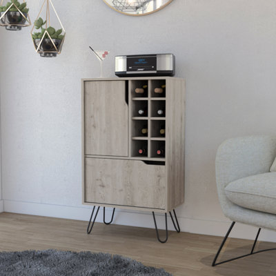 Manhattan L Bar Cabinet, 8 Built-In Wine Rack, Single Door -