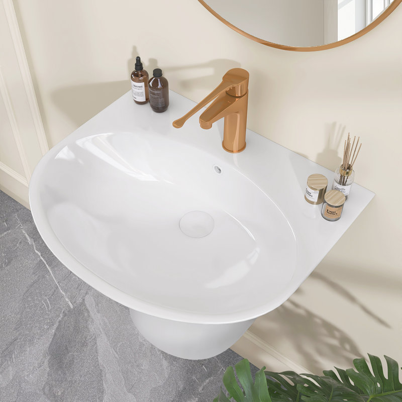22"W × 18"D × 15"H Wall-Mount Ceramic Bathroom Sink with Rear Ledge, Standard Drain and Overflow, Residential & Commercial Use