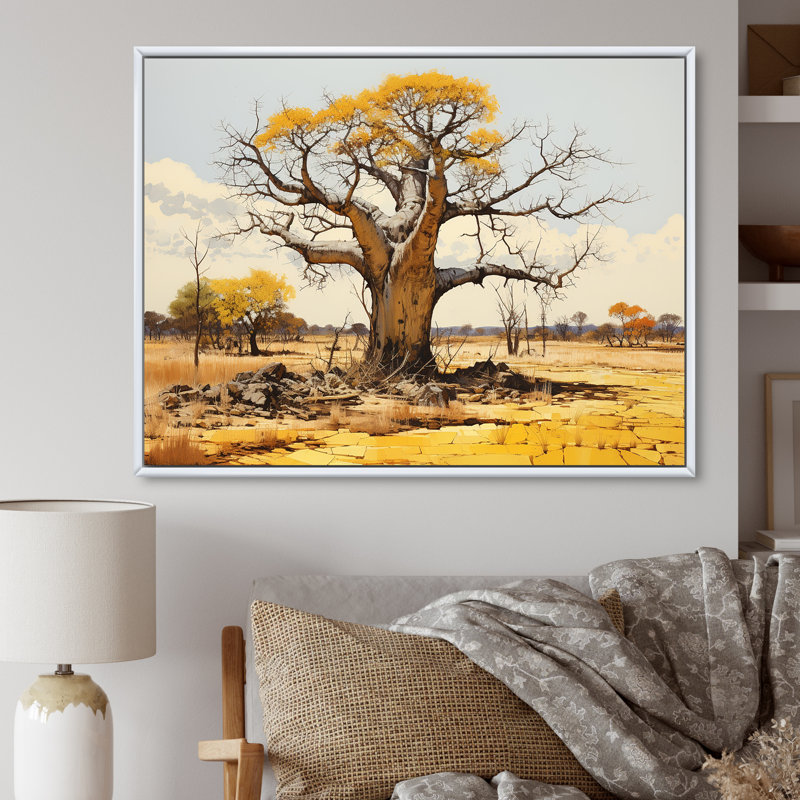 Desert Baobabs Resistance sur toile, H 30 po x l 40 po x P 1,5 po, Cadre flottant blanc