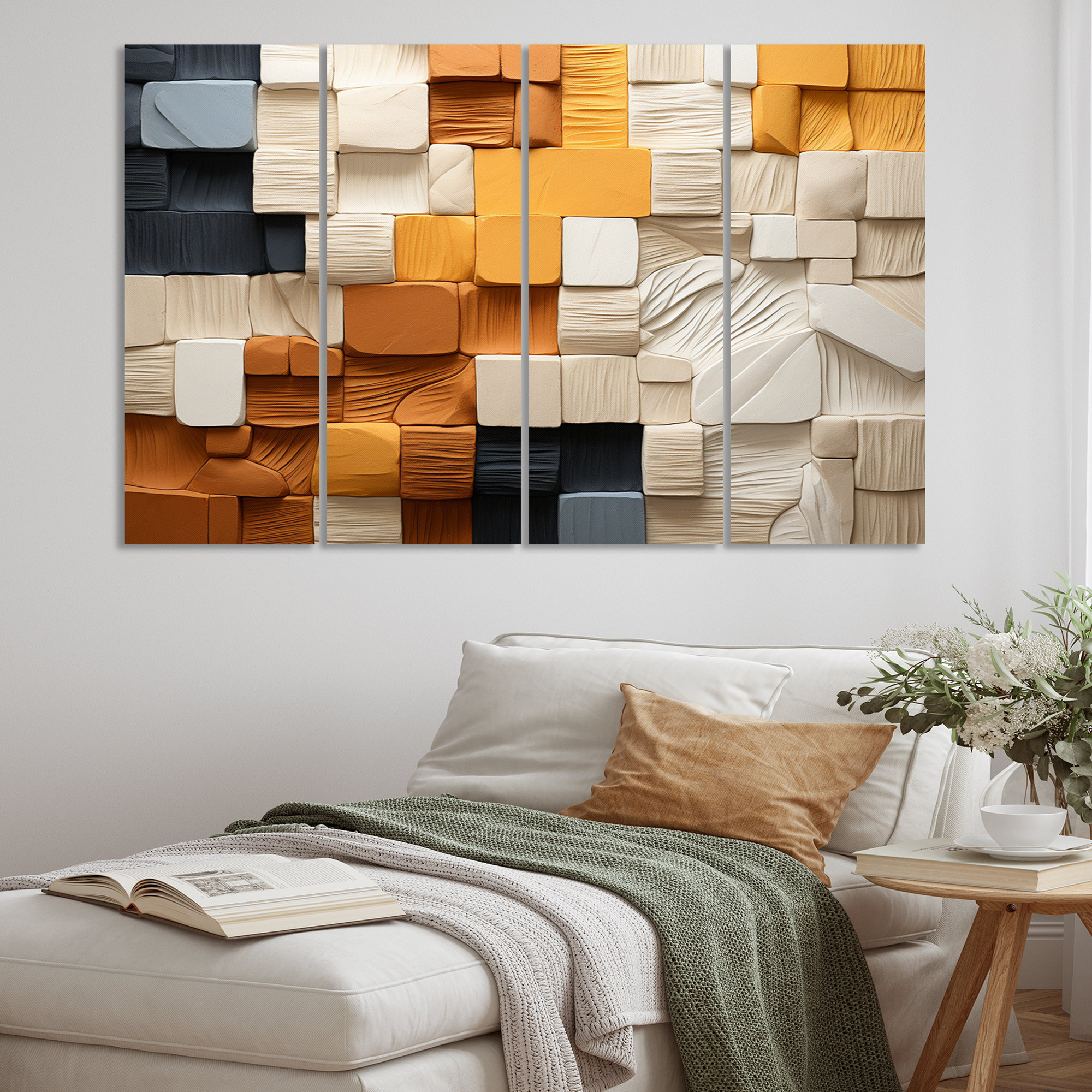 Design Art Cubic Yellow and Grey Fiber II - Cubism Metal Wall Art Living  Room Set | Wayfair, image size:2000x2000