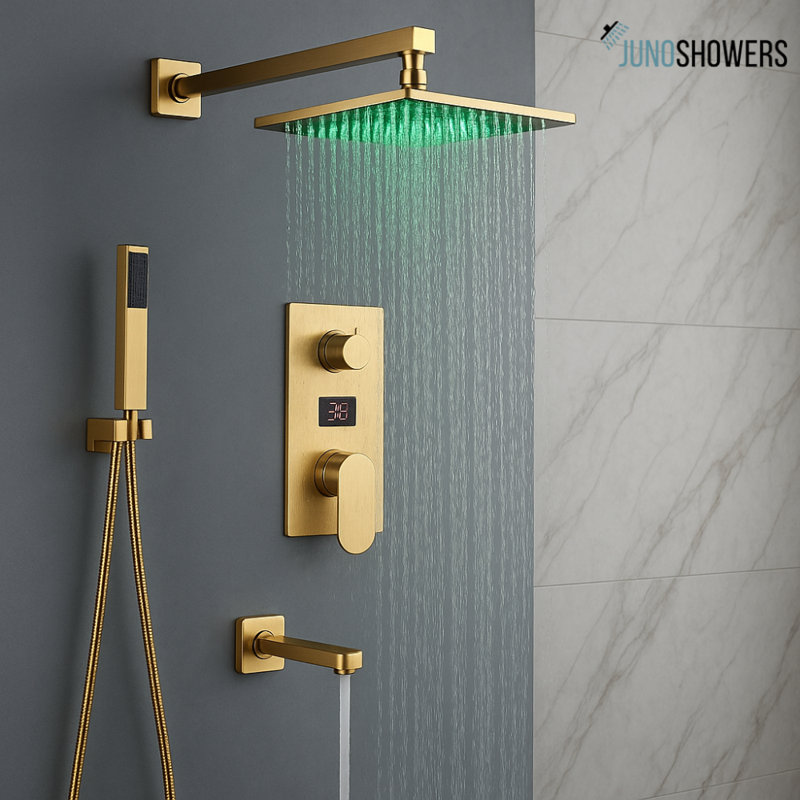 Juno 10"Verona Bathroom Shower Set With Mixer Tap In Gold