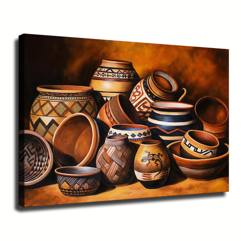Art mural en argile du sud-ouest des États-Unis, art mural pots en argile, décoration murale tribal rustique, 16x24in