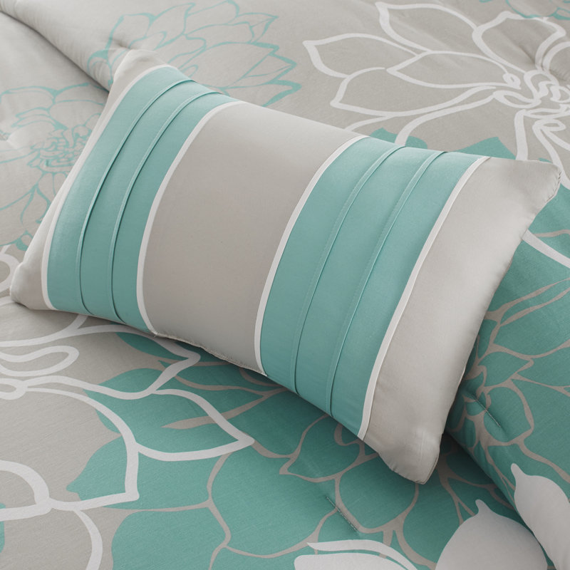 Ensemble d'édredon en coton 7 pièces Lola, Édredon de grande taille et 6 pièces supplément, Turquoise