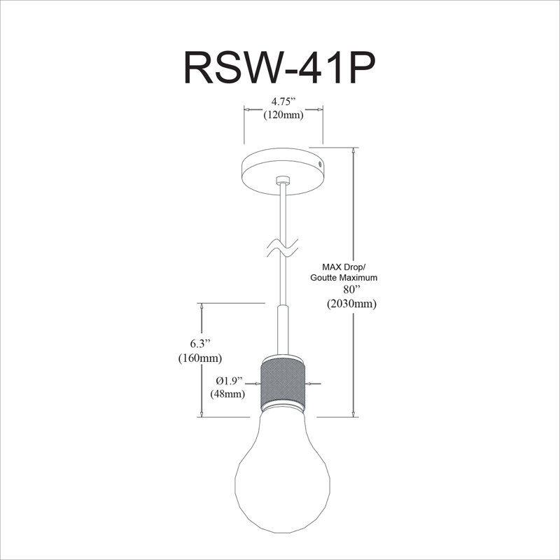 Luminaire suspendu 1 lumière Roswell, Laiton vieilli