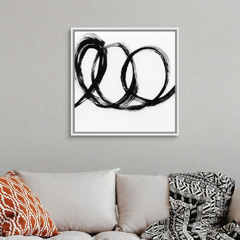 Gestural Marks III - Painting on Canvas, 31.7" H x 31.7" W x 1.75" D, White Floater Frame