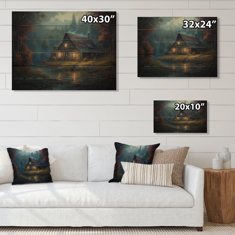 «Forest Escape Cabin II» sur bois, H 30 po x l 40 po x P 0,78 po
