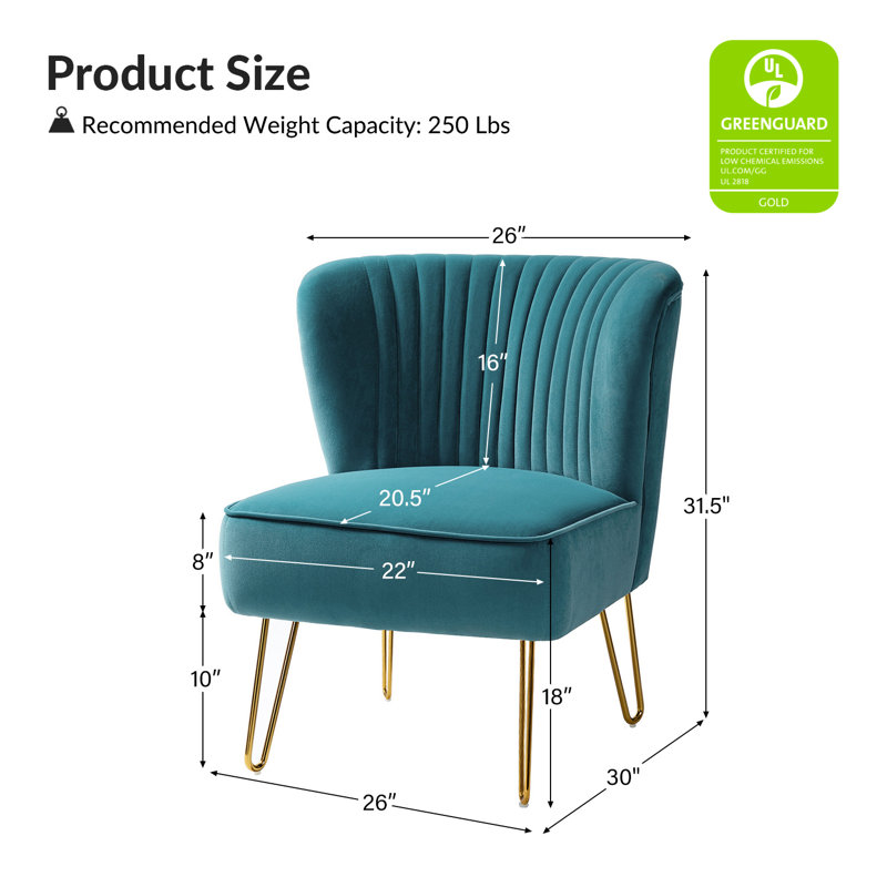 Chaise d'appoint en velours capitonné de 26 po Euclid, Velours bleu