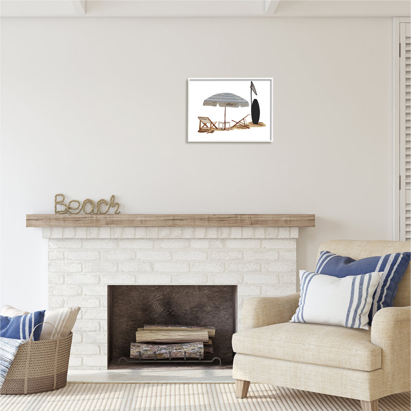 Scène de parasol Minimal Beach par Amelia Noyes, H 16 po x l 20 po x P 1,5 po, Giclée encadrée blanc bord de mer