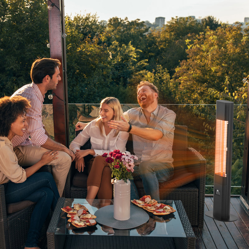 1500W Electric Freestanding Patio Heater With Remote Control, 5 Power Setting, 24H Timer Setting