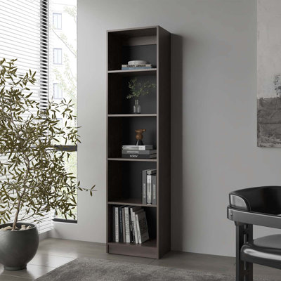 Bibliothèque en noyer teinté avec rangement ouvert et 5 tablettes