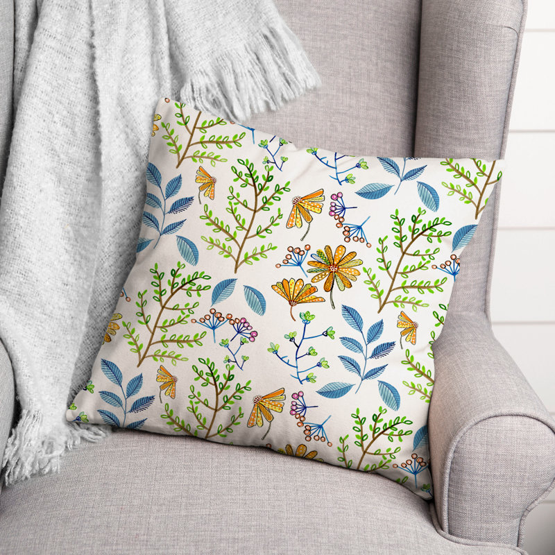 Coussin décoratif floral intérieur / extérieur en polyester, 18"H x 18"W, Bleu; vert