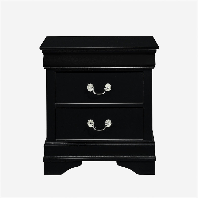 Mobilier de chambre à coucher classique à 1 tiroir noir de style Louis Philippe, Noir