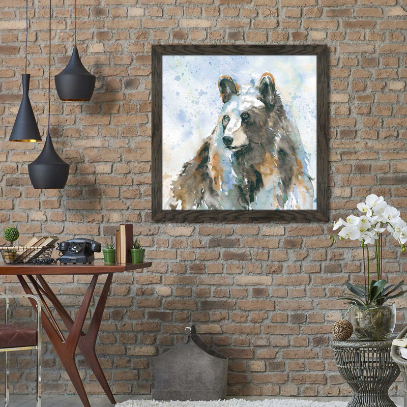 « black bear on blue », reproduction de peinture à l’aquarelle encadrée, H 27,5 po x l 27,5 po x P 0,75 po