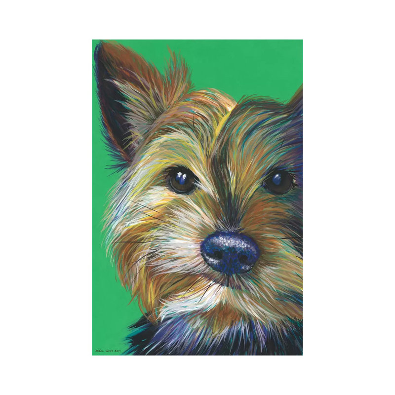 Yorkshire Terrier On Emerald by Kirstin Wood - Painting on Canvas, 30.48 cm H x 45.72 cm W, Wrapped Canvas