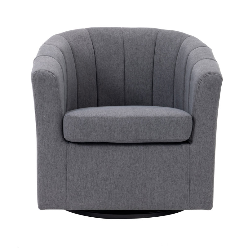 Arleyne Fabric Upholstered Swivel Barrel Chair, Dark Gray Polyester Blend