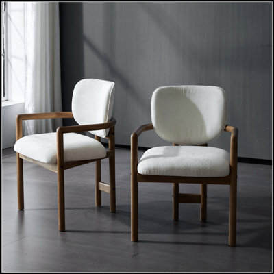 Dining Chairs Set of 2 with Upholstered Armrests, Rubber Wood Frame, Fabric, and 300 LBS Weight Capacity for Comfort and Style