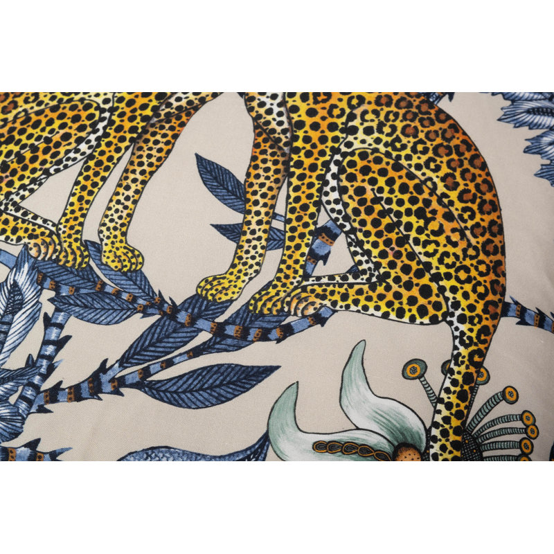 Ardmore 'Lovebird Leopards' Silk Pillow, Tanzanite
