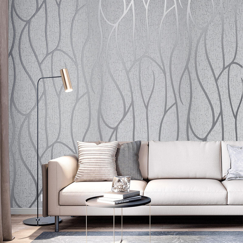 Ewin 9.5m x 53cm 3D Stripe Non Woven Wallpaper Roll, Grey