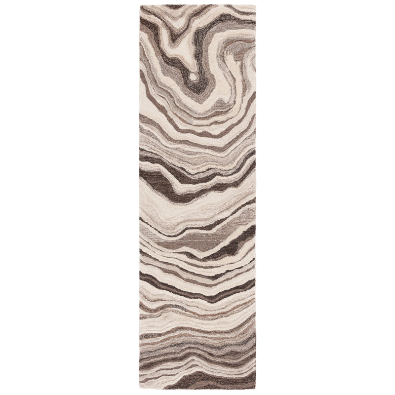 Jamarin Hand Tufted Wool Cotton Abstract Rug in Brown/Ivory, Runner 2'3" x 8'