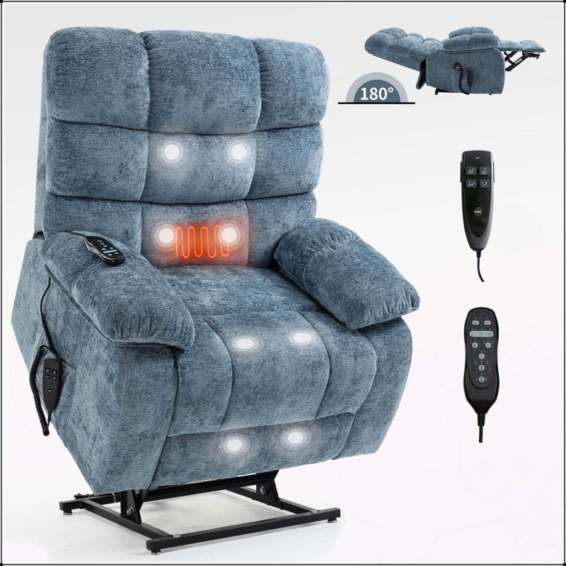 Large Electric Lift Recliner Chair with Heat Massage and Dual Motor for Ultimate Comfort and Convenience, Blue