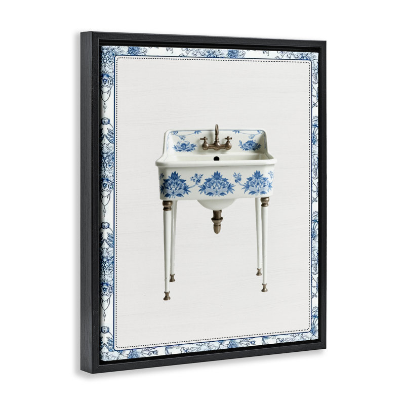 Cadre flottant rétro chinoiserie, évier et lettré, H 31 po x l 25 po, Cadre flottant noir de jais
