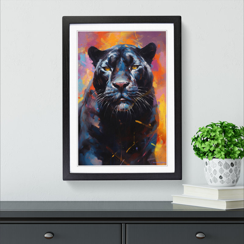 Panther Gestural Art - Framed Print, 46cm H x 34cm W x 2cm D, Black Framed