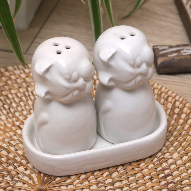 Ensemble salière et poivre en céramique fait à la main Nahun, Blanc