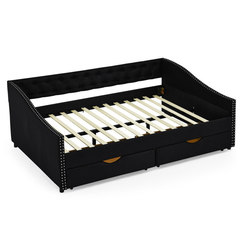 Luxurious Tufted Sofa Bed With Drawers For Optimal Comfort And Storage, Full/Double, Black 